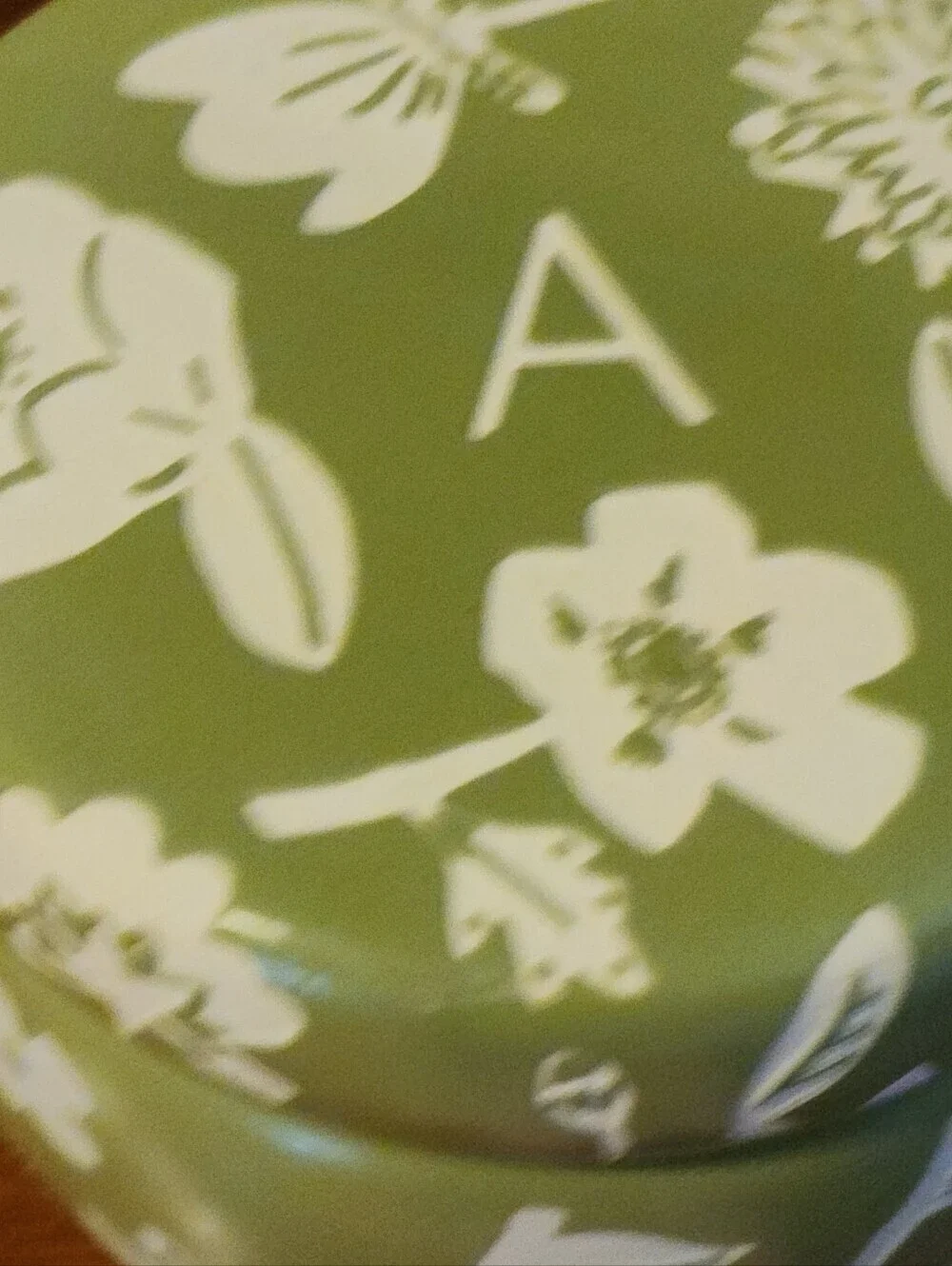Anthropologie Trinket BoxMasey Monogram “A”  Floral Powder Box Green White 3.5